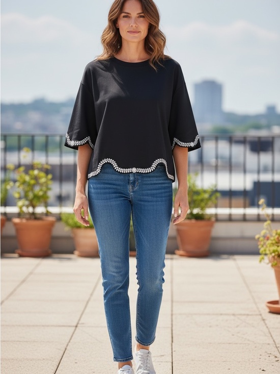 Sandro Tops - Sandro Black Slight Crop Top with Crystal Emebellishments Size 3/US 8/Large  NWT